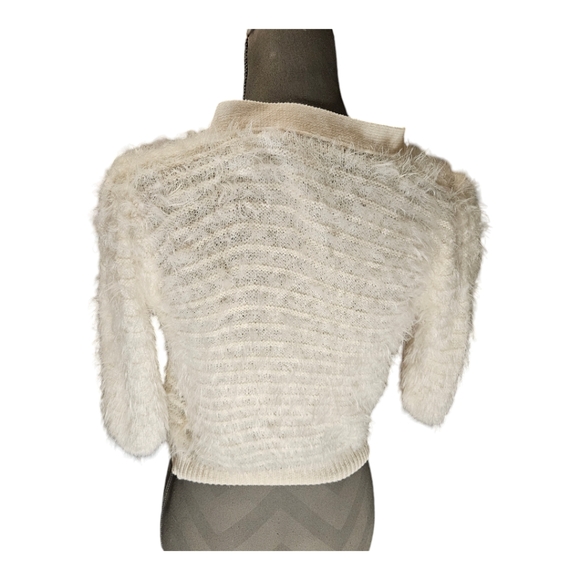 American Rag Fuzzy White Cropped Cardigan with Crystal Buttons Size Small - Picture 2 of 7